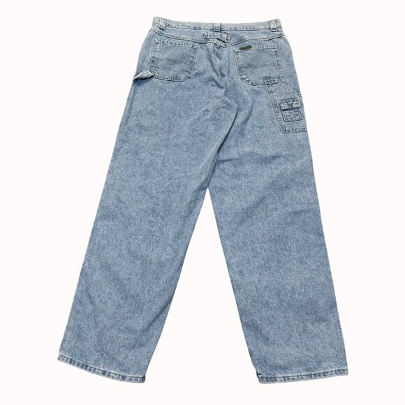 High Waisted Carpenter Jeans Size 14 Light Wash VTG 80s Riveted By Lee USA Made - Picture 3 of 15